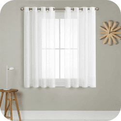 MRTREES Voile Gardinen Vorhang halbtransparent kurz mit Ösen in Leinenoptik Stores Gardinen Schals für Wohnzimmer Schlafzimmer Kinderzimmer Weiß 137×140cm (H×B) 2er Set H137 x B140 cm (2er Pack) Weiß