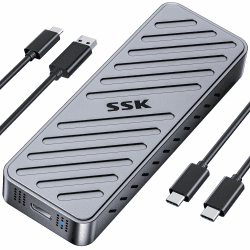 SSK M.2 NVME Gehäuse, 20Gbps USB C 3.2 Gen 2x2 M2 SSD Gehäuse, PCIE M2 NVMe USB Adapter für NVMe M-Key 2280/2260/2242/2230 SSD Case mit LED-Anzeige Aluminiumlegierung