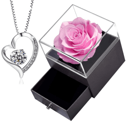 SWEETIME Ewige Rose Infinity Rosen mit Kette, Konservierte Rose Schmuck Geschenkbox, Verzauberte rosa Rose, Rose Box Geschenk für Frauen, Mutter, Freundin am Muttertag, Valentinstag, Geburtstag.