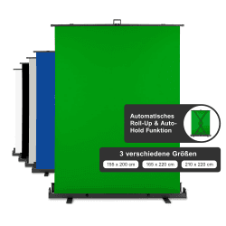 Walimex Pro Roll-Up Panel 165x220 cm Greenscreen mit Ständer I portabler, freistehender Fotohintergrund für Fotostudio, Videochat & Streaming I Chromakey Effekt I Metallbox für Stabilität & Schutz