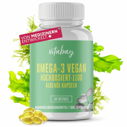 Vitabay Omega 3 Kapseln Hochdosiert Vegan - 60 Omega 3 Algenöl Kapseln 1100mg mit DHA EPA - Omega3 Algenöl - Vegan Omega 3 Hochdosiert Veganes Omega 3 Vegan Hochdosiert Omega 3 Kapseln Vegan
