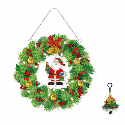 WHangXJangYE 5D Diamond Painting Weihnachten, DIY Diamant Malerei Bilder Kit Weihnachtskranz Türkränze Weihnachten Runde Kranz für Wand Fenster Weihnachts Deko