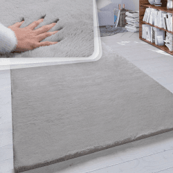 Paco Home Hochflor Teppich Wohnzimmer Schlafzimmer Shaggy Modern Flauschiger Fellteppich Weich Fell Imitat Kunstfell Einfarbig, Grösse:Ø 80 cm Rund, Farbe:Grau