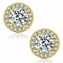 KRKC&CO Moissanite Ohrringe Damen Silber 925, Blume Ohrsteckers Halo, 1,0/2,0 Karat echter runde Moissanit Diamant, VVS1 Reinheit D Farbe, Weißgold vergoldet allergiefrei, Geschenk für Frauen Rund Golden 1 Karat