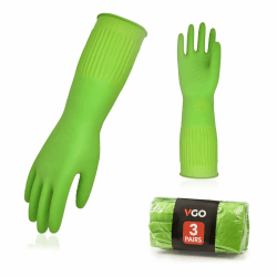 Vgo... 1/2/3/5/10 Paare Wiederverwendbare Handschuhe für Küchenarbeit, Haushaltsreinigung und Geschirrspülung, Langarm,Multifunktional L(3er Pack) Grün, RB2143