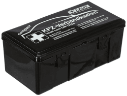 Kalff 23503 Auto Verbandskasten Kompakt Din 13164, Kfz Erste Hilfe Set, Box für Kofferraum, Notfall Zubehör für Pkw, Motorrad, Schwarz
