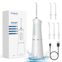ENPULY Munddusche Testsieger 2023, 200ML Munddusche Kabellos, Water Flosser 5 Modi & 5 Düsen, Zahndusche Zahnspangen,Zahnzwischenraumreiniger für Reisen, Oral Irrigator für Familie & Freunde