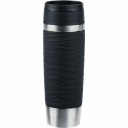 Emsa N20225 Travel Mug Wave Isolierbecher 0,5 Liter | neuer Komfort-Schraubverschluss | Edelstahl | 6h heiß und 12h kühl | 100% dicht | spülmaschinenfest | 360°-Trinköffnung | Schwarz