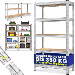Monzana® Schwerlastregal 170x75x30cm 350kg 5 MDF-Platten Regal Lagerregal Kellerregal Steckregal Werkstattregal