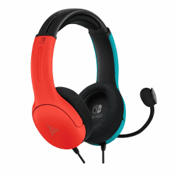 PDP Gaming LVL40 Stereo Kopfhörer mit Mic für Nintendo Switch - PC, iPad, Mac, Laptop Compatible - Noise Cancelling Microphone, Lightweight, Soft Komfort On Ear, 3.5 mm Jack - neon Blau-Rot