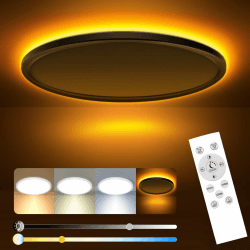 slochi LED Deckenleuchte, 24W 2800LM Deckenlampe Flach Dimmbar mit Fernbedienung, 1800K Nachtlicht Warm, 3000K-6500K, Ultra Dünn Schlafzimmer Lampe für Schlafzimme Wohnzimmer Kinderzimmer-Rund Weiss