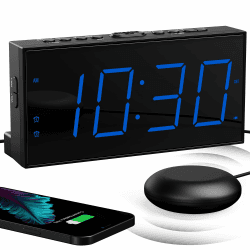 Mesqool Extra Lauter Wecker mit Bettschüttler, Vibrierender Wecker für Schwerschläfer, Hörgeschädigte Gehörlose Jugendliche, Doppelter Wecker, Großes Display, USB-Ladegerät, Dimmer, Schlummer