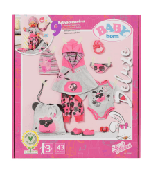 BABY born Erstausstattung, 9 teiliges Bekleidungsset mit Zubehör und Kleidung in Grau Rosa für 43 cm Puppen, 832561 Zapf Creation