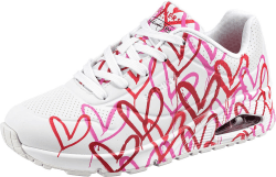 Skechers Damen UNO Spread The Love Sneaker 39 EU White W Red And Pink Heart Print Durabuck M