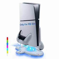 Mcbazel PS5 Slim Ständer Kühlstation, 3-Geschwindigkeits-RGB-Kühlständer mit Dual-Controller Ladestation und Speicherfunktion für PS5 Slim Konsole(Nicht für PS5/PS5 Pro)