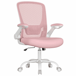 SONGMICS Bürostuhl ergonomisch, Drehstuhl mit Mesh, Lendenstütze, Wippfunktion, 53 cm große Sitzfläche, klappbare Armlehnen, Arbeits- und Schlafzimmer, Studenten, pastellrosa OBN037R01