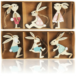 com-four® 6X Dekoaufhänger Hase - Osterschmuck aus Holz zum Aufhängen - Holzaufhänger Hasen zum Dekorieren - Ostern (6 Stück - Osterhasen)