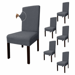 Granbest Hochdehnbarer Verdickter Stuhlbezug Jacquard Elastische Sitzbezüge für Stühle Stuhlschutz Vier Jahreszeiten Universal (6er Set, Grau)