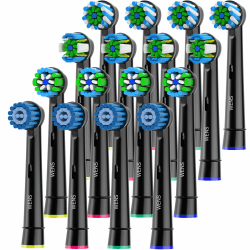WENS Sensitive Aufsteckbürsten Kompatibel mit Braun Oral b Elektrische Zahnbürste, Zahnbürstenköpfe Geeignet für Oral-B Pro1000/2000, 4 Sensitive, 4 Precision, 4 Floss, 4 Cross (Schwarz 16pcs)