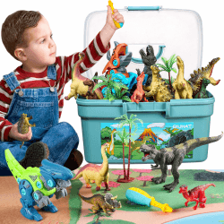 GlUHAT Dinosaurier Spielzeug ab 3 Jahre, Dinosaurier Figuren und Montage Dino Spielzeug Kinderspielzeug ab 3-8 Jahre Geschenk Junge Mädchen Dino Spielzeug-Geschenk Kinder