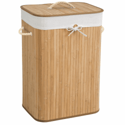 tectake® Bambus Wäschekorb mit Deckel, Wäschesammler mit Deckel und Wäschesack, Wäschekorb schmal, Laundry Basket, Wäschetruhe faltbar, Wäsche Sortiersystem, Wäsche Organizer, 72 L, beige