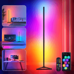 LED Stehlampe,RGBIC Stehlampe Wohnzimmer Dimmbar,140cm Abnehmbar Stehlampe Schwarz,Standleuchte LED mit App,16 Millionen Farben Standleuchte,300 Szenenmodi,Musikmodus & Timing-Funktion Deko Wohnzimmer