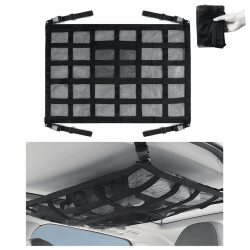 Kongming Gepäcknetz Auto für Aufbewahrung, 90 * 65cm Universal Autodach Aufbewahrungsnetz, Auto Netz Netztasche mit Verstellbare Kreuzgurte und 2 Unabhängige Reißverschlusstaschen
