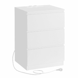 VASAGLE Nachttisch, Beistelltisch, 3 Schubladen, abgeschrägte Kante, 2 AC-Steckdosen, 2 USB-Anschlüsse, Wohnzimmer, Schlafzimmer, Arbeitszimmer, modern, wolkenweiß LET631W14