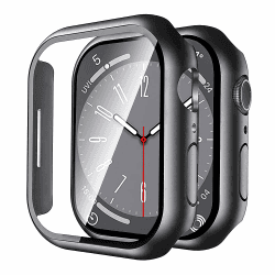 Uluck 2 Stück Hard Hülle mit Glas Displayschutz Kompatibel Apple Watch Series 9/8/7 45mm, Displayschutz Rundum Schutzhülle Ultradünnes Schutz Case, Schwarz