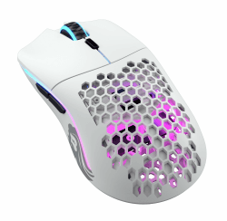 Glorious Gaming Model O- (Minus) Wireless Gaming Mouse – Superleichte 65 g, Wabendesign, RGB-Beleuchtung, beidhändig, verzögerungsfreier 2,4-GHz-Funk, bis zu 71 Stunden Akku – Mattweiß