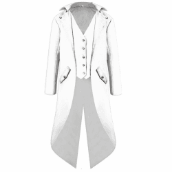 FYMNSI Herren Gothic Steampunk Frack Mantel Männer Mittelalter Viktorianischen Jacke Für Karneval Fasching Kostüm L Weiß
