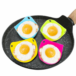 XCDMJ Eierkocher silikon pochierte Eier Form Eier Kochen, 4 Stück hochtemperaturbeständiger Antihaft-Eierkocher mit 1 Stück Ölbürste, verwendet für Kochgeschirr, Dampfgarer, Mikrowelle
