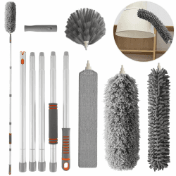 Jubor Staubwedel Teleskop Waschbar, Mikrofasern Staubwischer Staubbesen mit Aluminium Teleskopstiel 230cm, Mikrofaser Duster Eckbesen für Reinigen Decken, Spinnweben, Kronleuchter, Lücken
