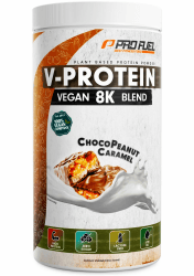 Vegan Protein – Schokolade-Erdnuss-Karamell - V-Protein 8K Blend - unglaublich lecker & cremig - aus Sonnenblume, Reis, Erbse, Hanf, Kürbis uvm. - pflanzliches Proteinpulver mit 73% Eiweiß