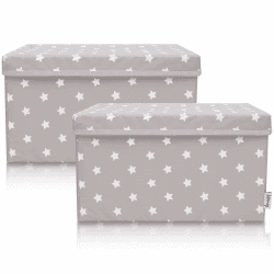 LIFENEY 2-Set Aufbewahrungsbox Kinder (37x25x21cm) I Aufbewahrungskorb für Kinderzimmer und Wohnbereich I Kinder Aufbewahrungskiste (Hellgrau Stern)
