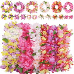 48 Stück Hawaiianische Blumenketten, Hawaii Ketten Bunte Hawaiianische Luau Blumen Lei für Kleid, Party Favours, Strand und Thematischer Geburtstag 12set
