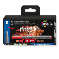 STAEDTLER brush pen pigment Arts, Premium-Zeichentusche, Pinselspitze für variable Linienbreite, wasserfest, schnelltrocknend, 6 brush pens in sortierten Farben im Kartonetui, 371 C6-7