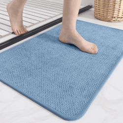 COLOR&GEOMETRY Badematte rutschfest 60 x 90 cm, Weich Badteppich rutschfest Waschbar, Imitierte Gewebte Badezimmerteppich, Saugfähige Badvorleger für Dusche, Badezimmer, Badewanne - Blau