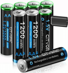 CITYORK USB-C AA AAA Akkus Lithium Wiederaufladbare, 4 Stück 1,5V AA Batterien 3000mWh und 4 Stück AAA Batterien 1200mWh mit 4-in-1 USB Ladekabel