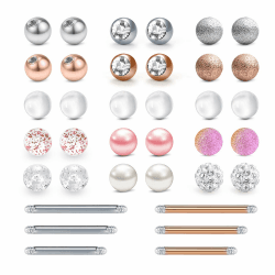 LAURITAMI 30stk Zungenpiercing Ersatz Piercing Kugeln 5mm Chirurgenstahl & Acryl 14G Bälle Nippel Barbell Piercing Körperschmuck 30stk Rosegld