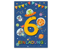 12 Einladungskarten zum 6. Kindergeburtstag sechste Geburtstag Jungen Mädchen Astronautenparty Weltall Geburtstagseinladungen