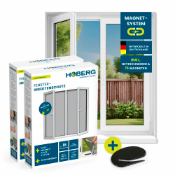 HOBERG Insektenschutzgitter mit Magnetbefestigung | Fliegengitter Fenster | zuschneidbares Moskitonetz bis 150 x 130 cm | 16 Magnete | Insektenschutz Fenster ohne Bohren | 2er-Set