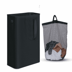 iEGrow Wäschekörbe 50l, Faltbarer Laundry Basket mit Oxford-Stoff und Griffen, Wäschekorb Schmal mit herausnehmbarer und waschbarer Innentasche (Gchwarz)