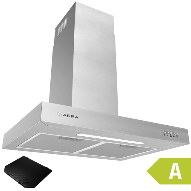 CIARRA CBCS6125 Energieeffizienz A Dunstabzugshaube Silber 60cm 370m³/h mit CBCF004 Aktivkohlefilter 3 Leistungsstufen Abluft Umluft Wandmontage Abzugshaube