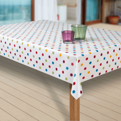 laro Wachstuch-Tischdecke Abwaschbar Garten-Tischdecke Wachstischdecke PVC Plastik-Tischdecken Eckig Meterware Wasserabweisend Abwischbar G03, Muster:Punkte Weiss-bunt, Größe:118x300 118x300 Punkte Weiss-bunt