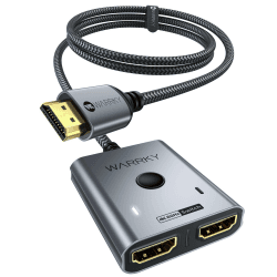 HDMI Switch 4K@60Hz, WARRKY HDMI Splitter 2 In 1 Out 【2K@144Hz, 1m Geflochtenes Kabel, HDCP 2.2】 Aluminium HDMI Umschalter (Jeweils 1 Display auf einmal) Unterstützt UHD 3D für PS5/4, Xbox, FireStick