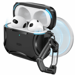 ESR für AirPods 4 Hülle (HaloLock), Kompatibel mit AirPods Hülle 4. Generation (2024), Unterstützt kabelloses Laden, Starker Sturzschutz, Magnetischer Deckel, Cyber Serie, Schwarz