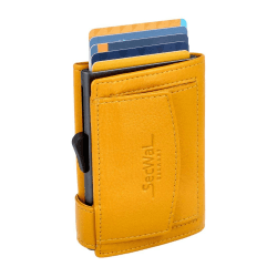 SecWal Kartenetui mit Münzfach Druckknopf inkl. Geschenkbox - Made in Germany - Echtleder Mini Geldbörse inkl. E-Book für Damen und Herren - RFID Schutz Geldbeutel klein (Gelb)