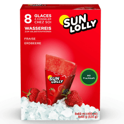 Sun Lolly Wassereis Erdbeere 8 Stk | Mit Fruchtsaft | Zum Selbsteinfrieren | Ohne künstliche Aromen | Frei von Süßungsmittel | Laktosefrei | Glutenfrei | 8 x 60ml