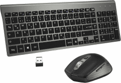 Tastatur und Maus Set Kabellos - Ultraslim 2.4Ghz USB Funk Tastatur QWERTZ (Deutsch) Layout Ergonomisch Klein Maus Ultra-Dünne für Computer/Desktop/PC/Laptop/TV/Windows (Schwarz Gray, Medium)